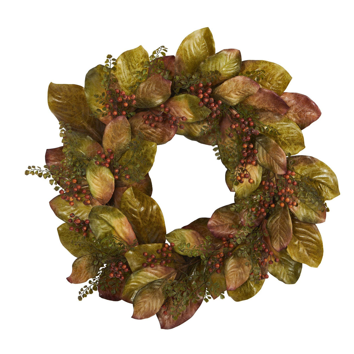 a wreath with leaves and berries