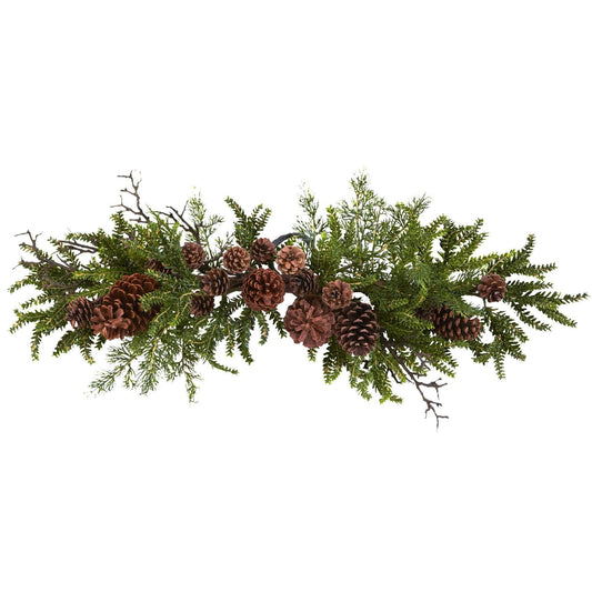 a pinecones and leaves on a white background