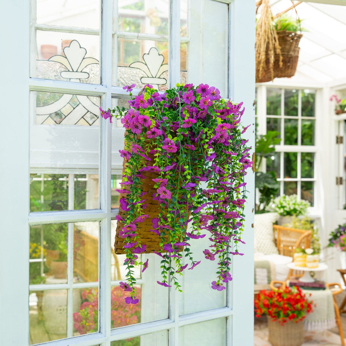 30" UV Resistant Artificial Daisy Hanging Plant (Indoor/Outdoor) - Set of 6