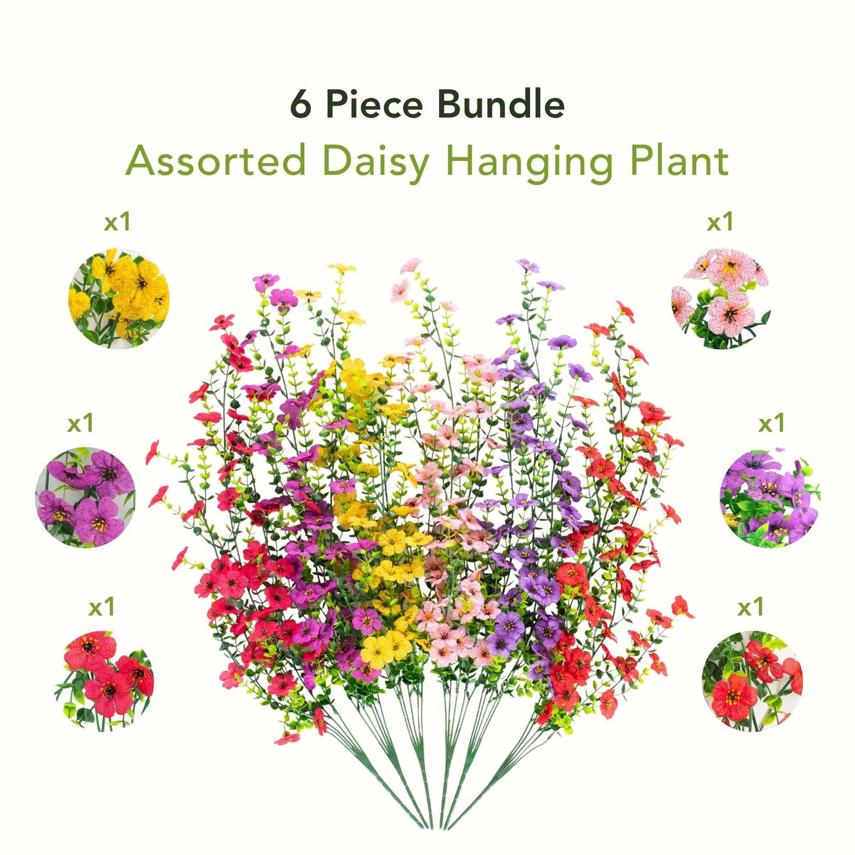 30" UV Resistant Artificial Daisy Hanging Plant (Indoor/Outdoor) - Set of 6