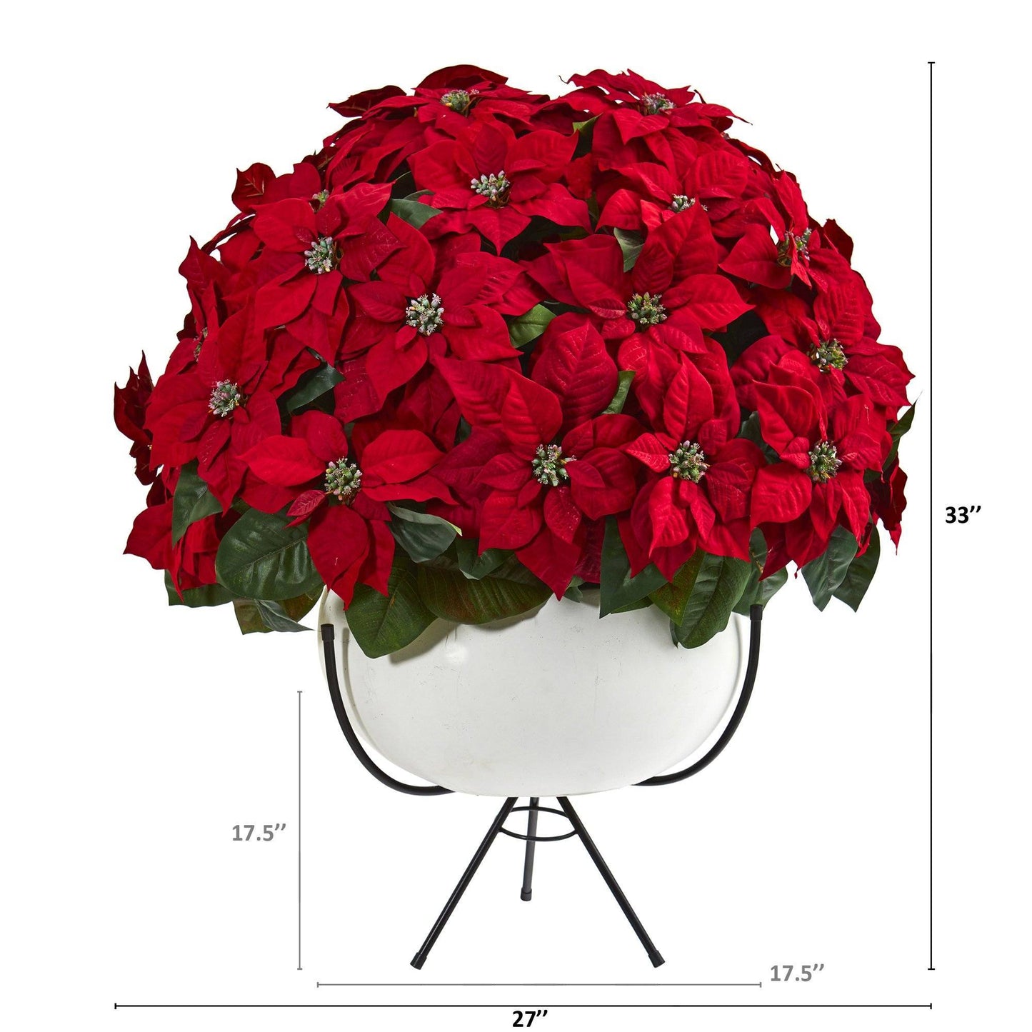 33” Grand Poinsettia Artificial Arrangement in White Vase with Metal Stand