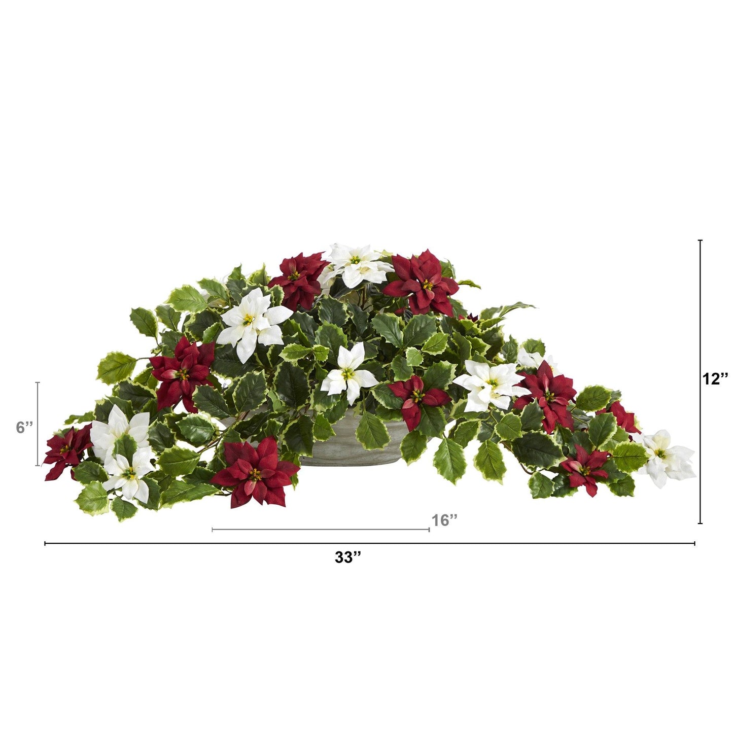 33” Poinsettia and Variegated Holly Artificial Plant in Planter (Real Touch)