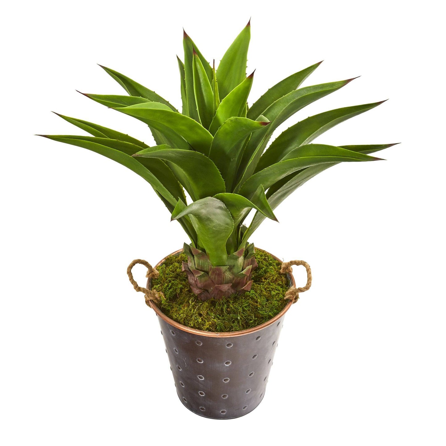 34” Agave Artificial Plant in Decorative Metal Pail with Rope
