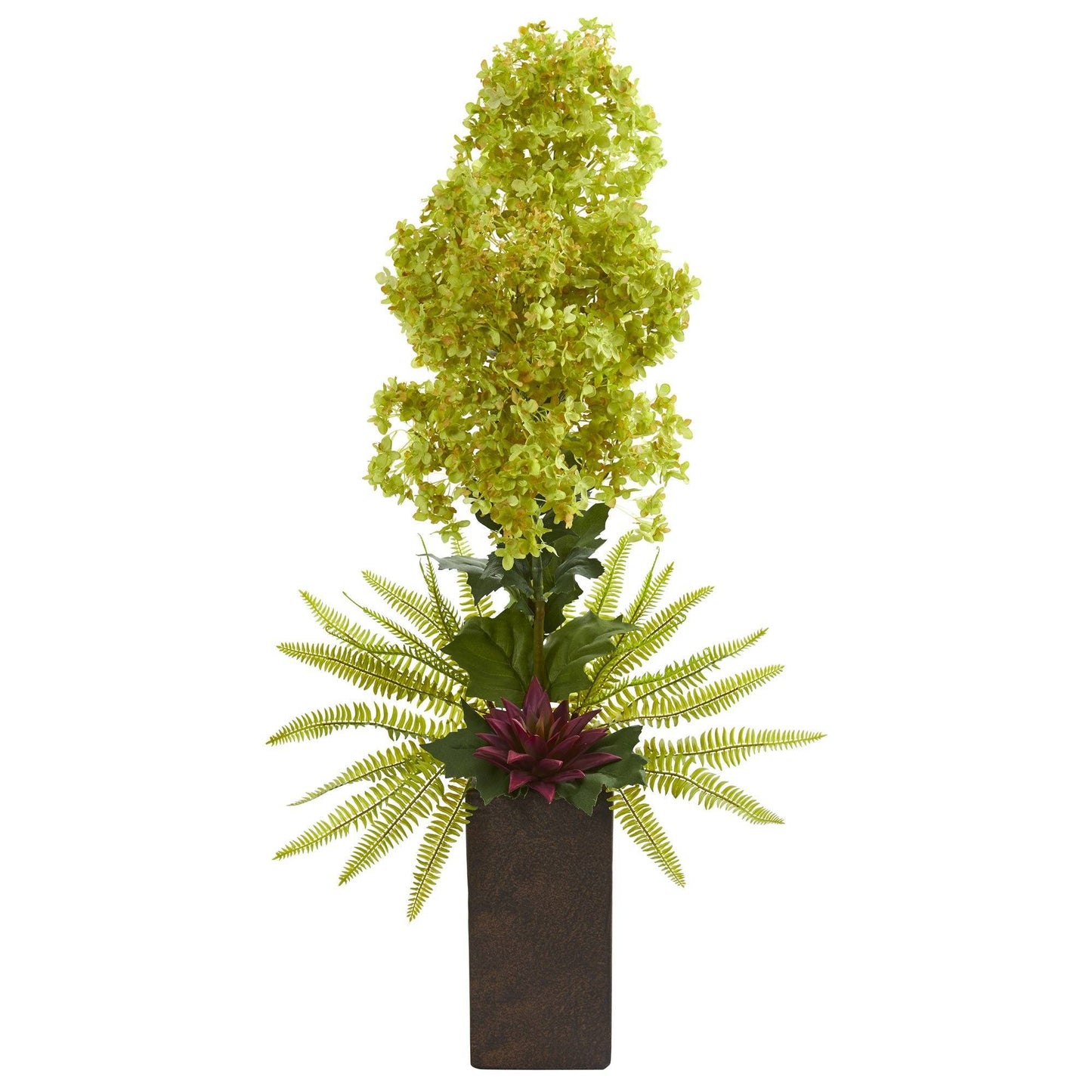 34” Hydrangea and Succulent Artificial Arrangement in Weathered Brown Vase