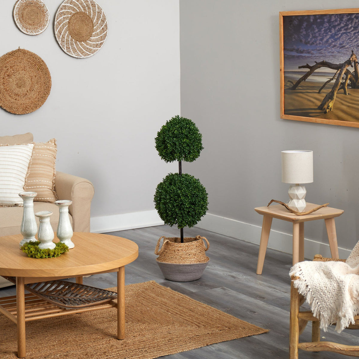 a living room with a couch and a table