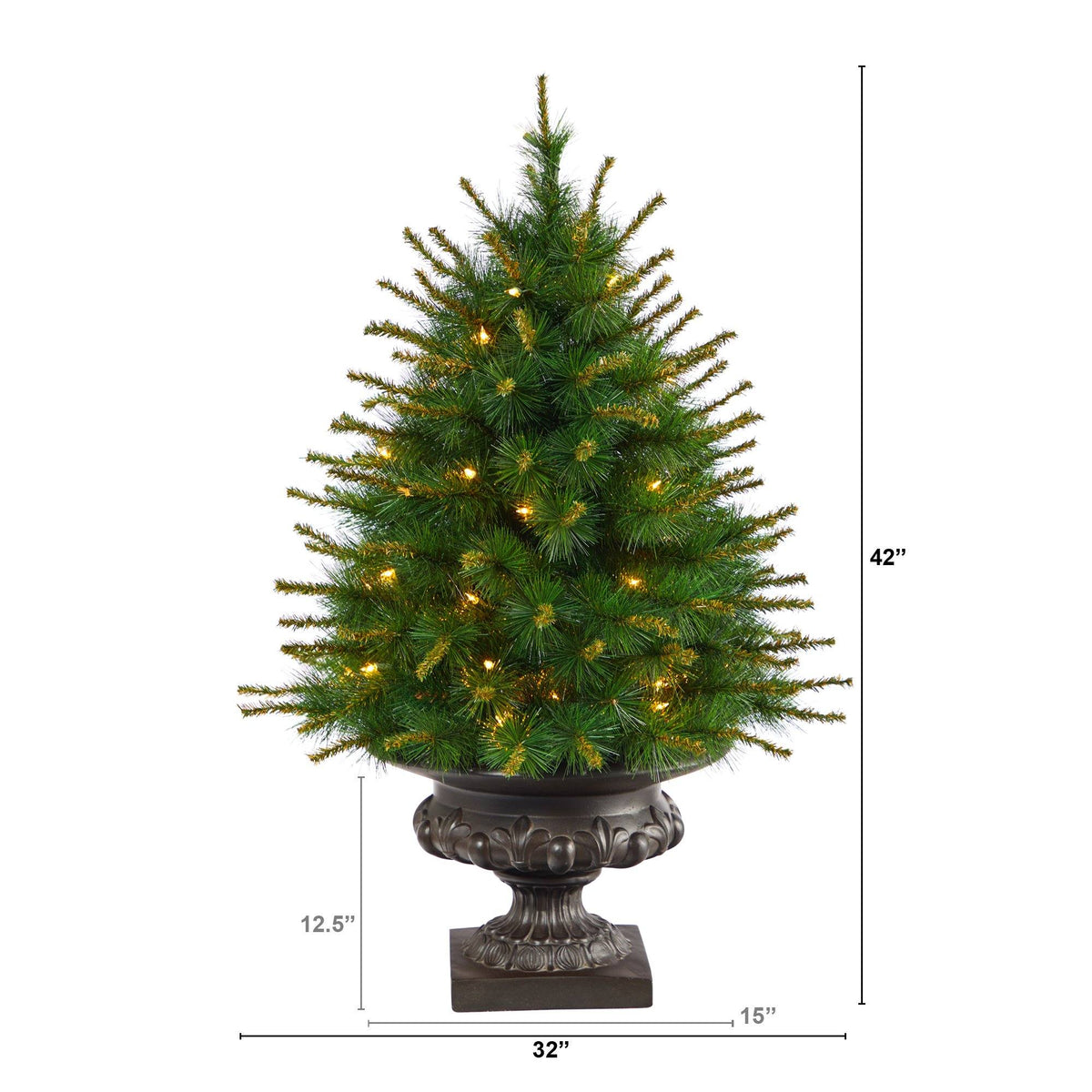 a small artificial christmas tree with lights