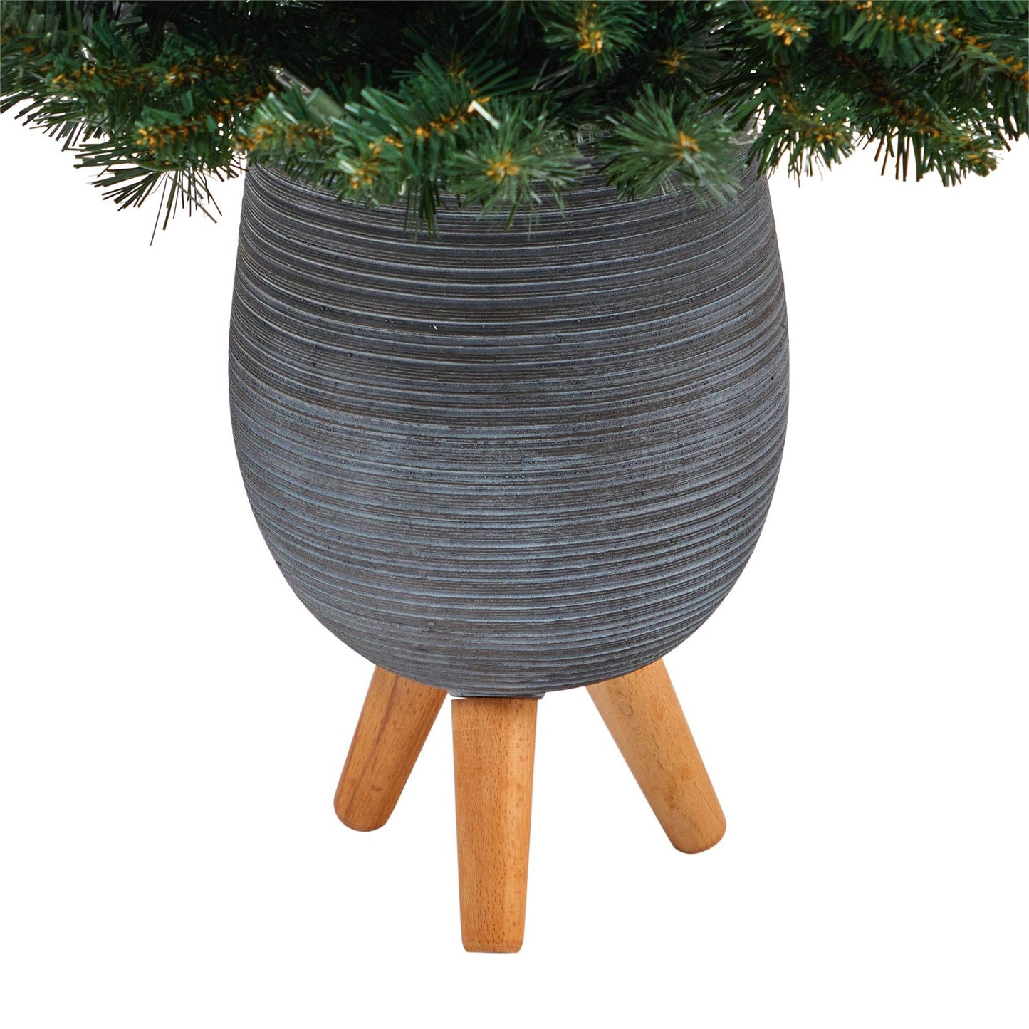 3.5’ Northern Rocky Spruce Artificial Christmas Tree with 50 Clear Lights and 154 Bendable Branches in Gray Planter with Stand