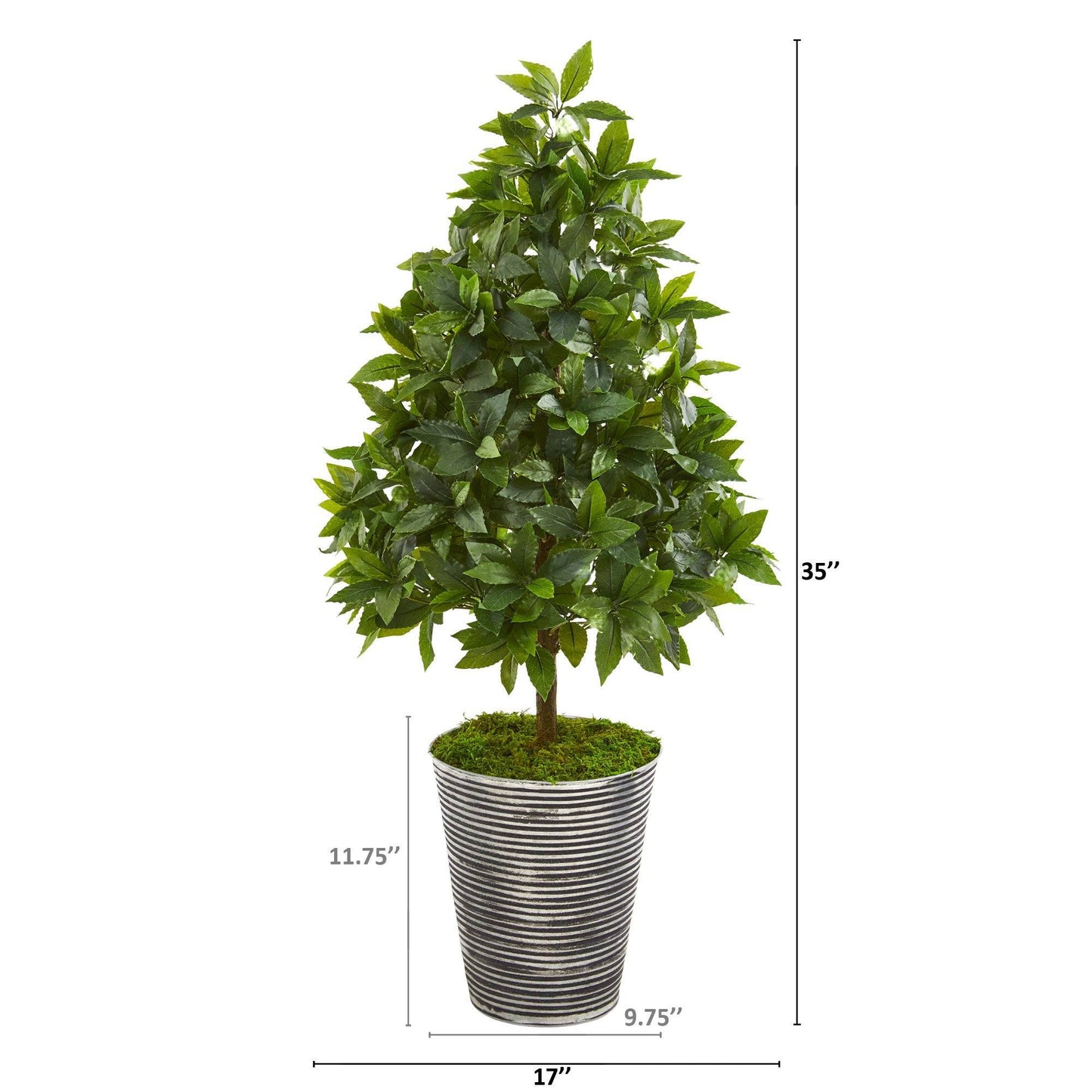 35” Sweet Bay Cone Topiary Artificial Tree in Tin Planter