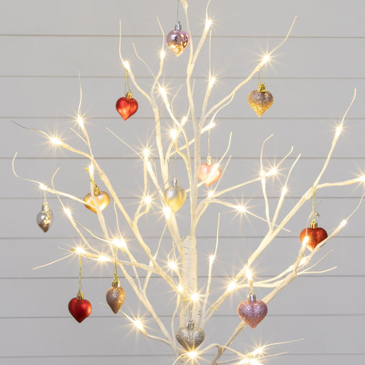 3' Pre-Lit Artificial Valentine's Day Twig Tree with 12 Warm White LED Lights and Heart Ornaments