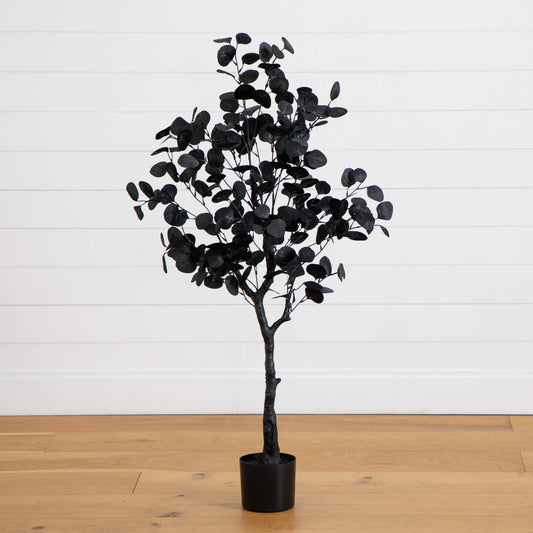 4' Artificial Halloween Black Eucalyptus Tree