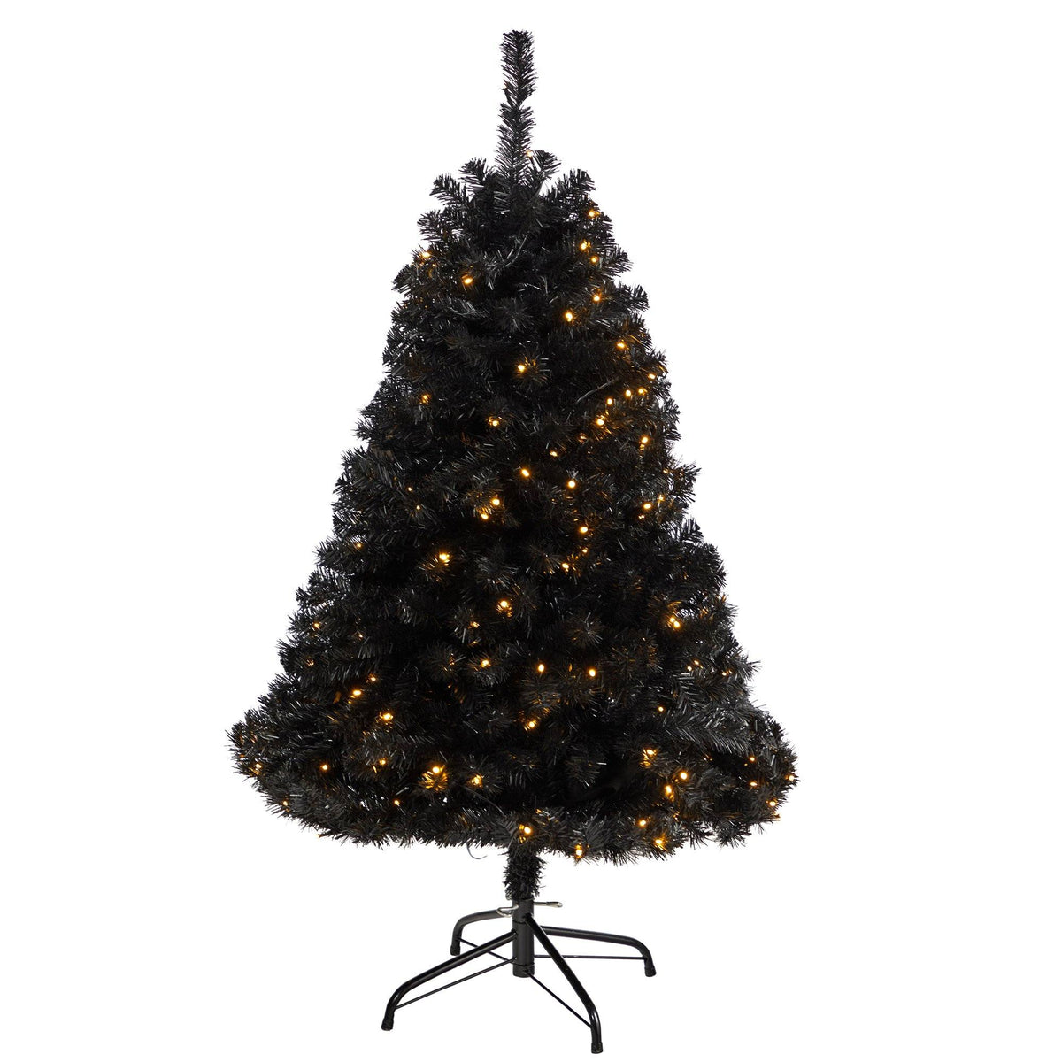 a black christmas tree with lights