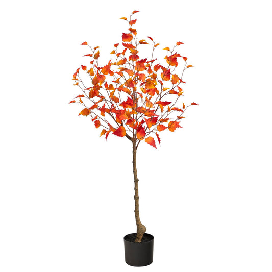 a tree with red leaves in a pot