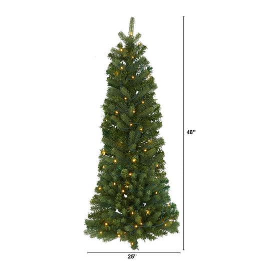 a tall christmas tree with lights