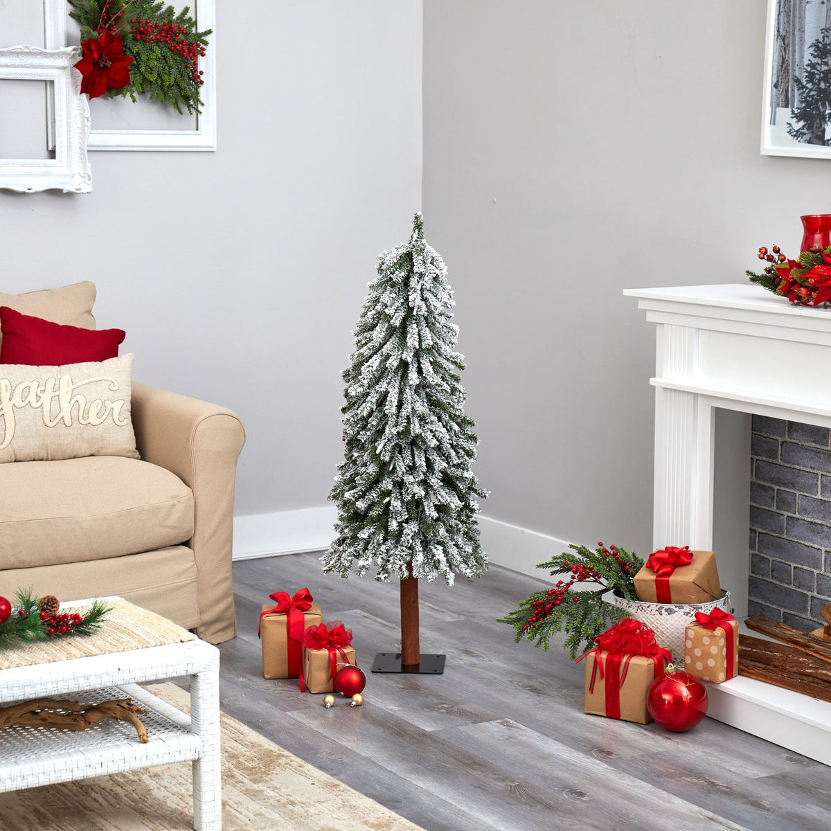 a christmas tree in a room