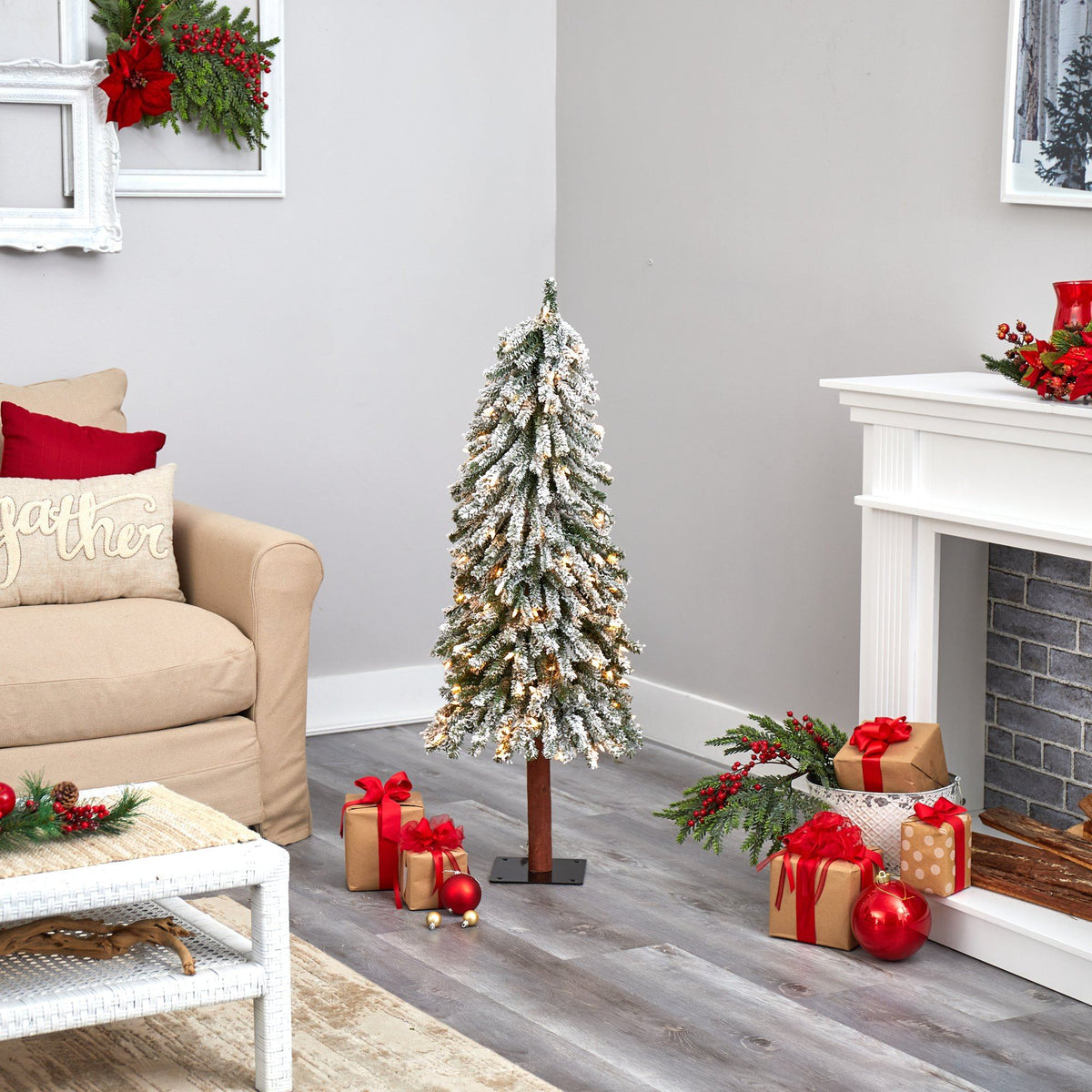a christmas tree in a room