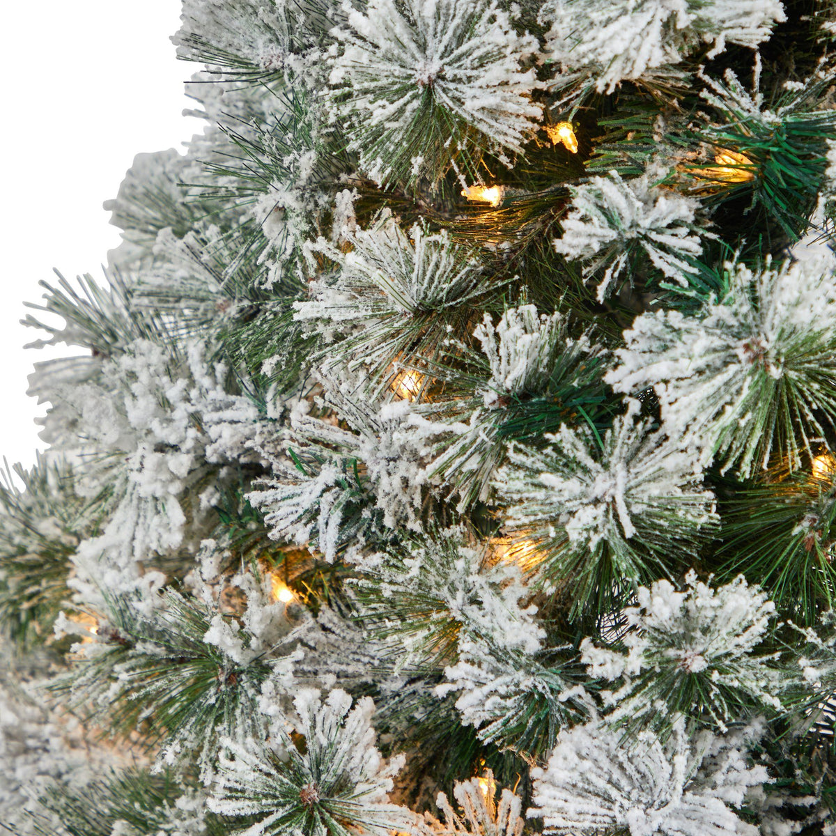 4’ Flocked Oregon Pine Artificial Christmas Tree with 100 Clear Lights and 215 Bendable Branches