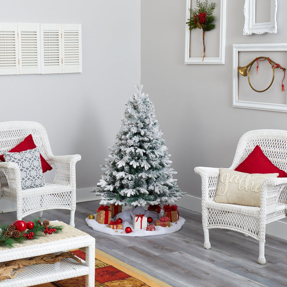 a christmas tree in a room