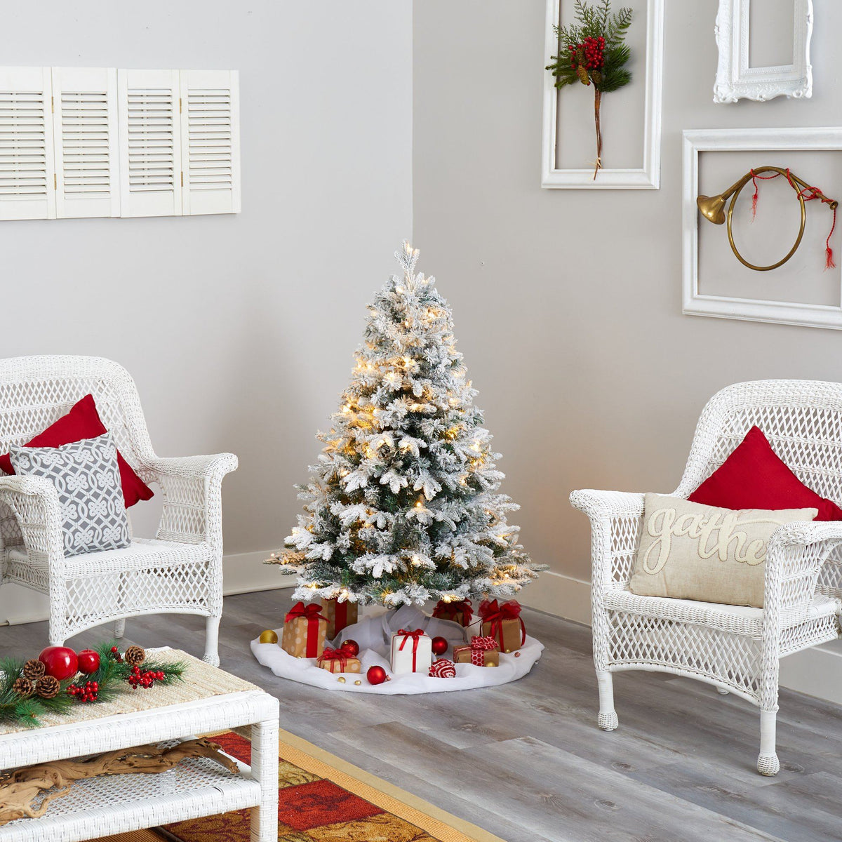 a christmas tree in a room