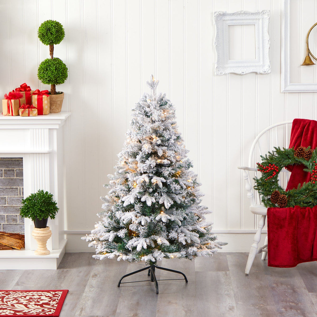 a christmas tree in a room