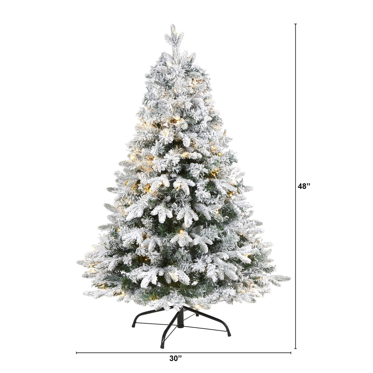 a christmas tree with lights and snow