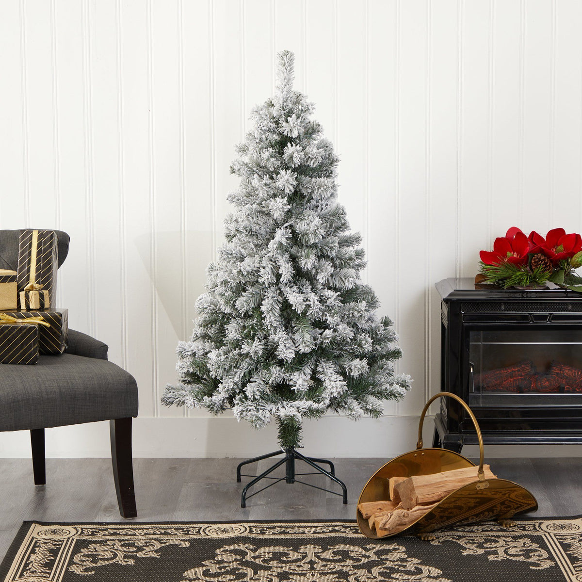 a christmas tree in a room