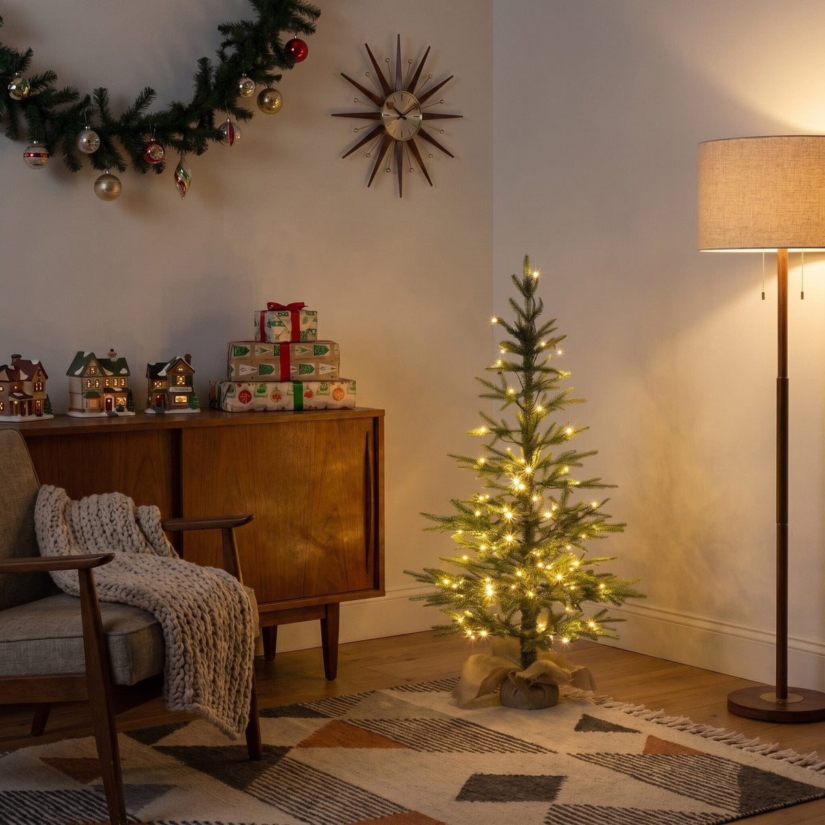 a christmas tree in a room