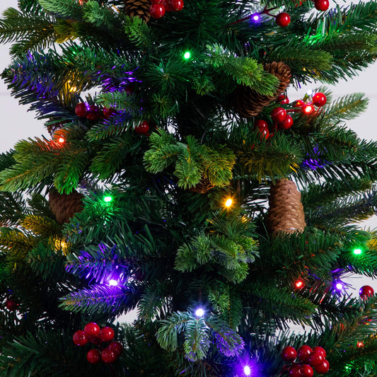4' Pre-Lit Artificial Christmas Tree with Pinecones, Berries and 100 Multicolored LED Lights in Decorative Planter