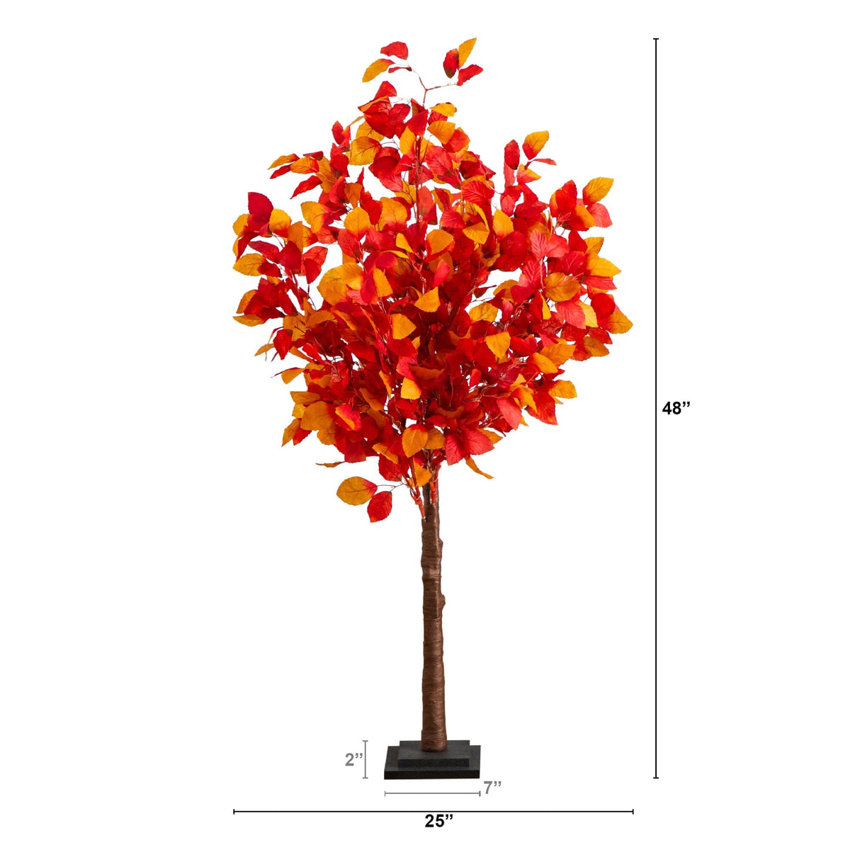 a tall tree with red and yellow leaves