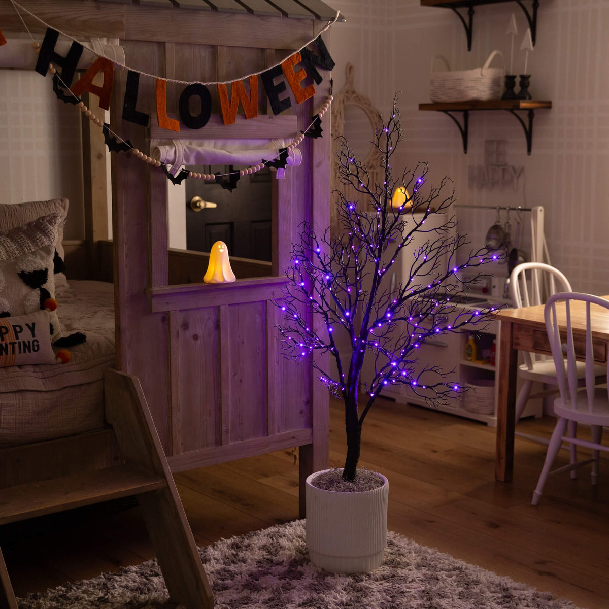 4' Pre-Lit Halloween Minimalist Twig Artificial Fall Tree with 160 Orange & Purple LED Lights