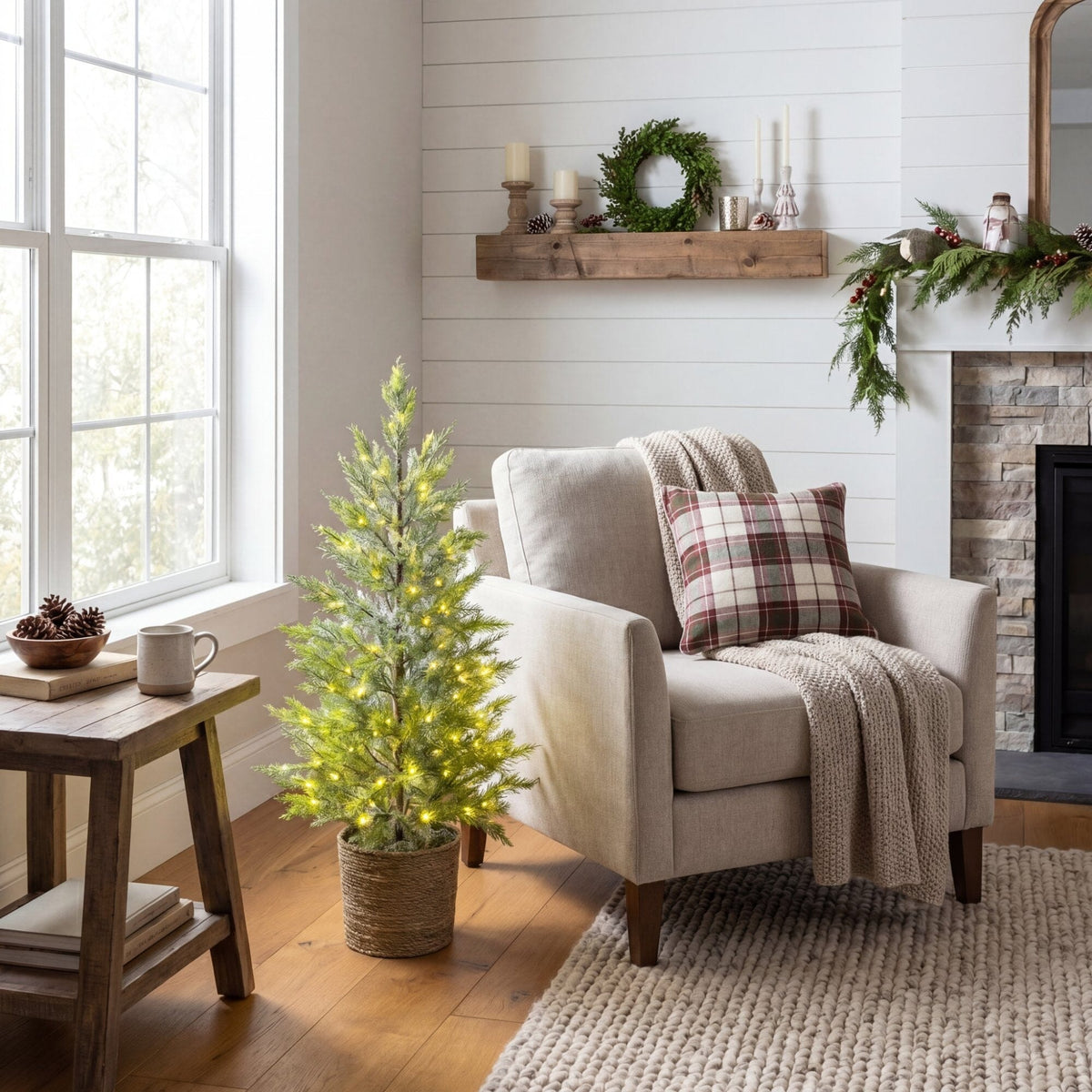 a christmas tree in a room