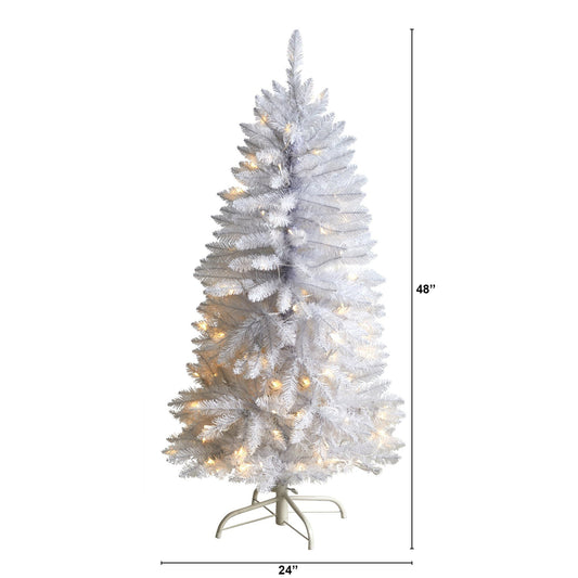 4’ Slim White Artificial Christmas Tree with 100 Warm White LED Lights and 293 Bendable Branches