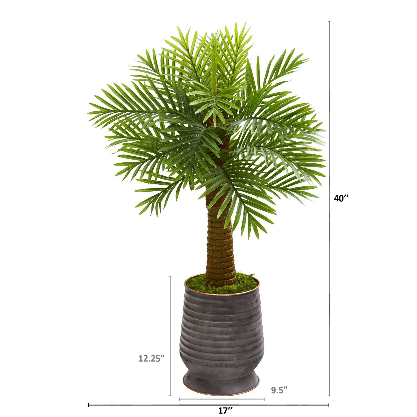 40” Robellini Palm Artificial Tree in Ribbed Metal Planter