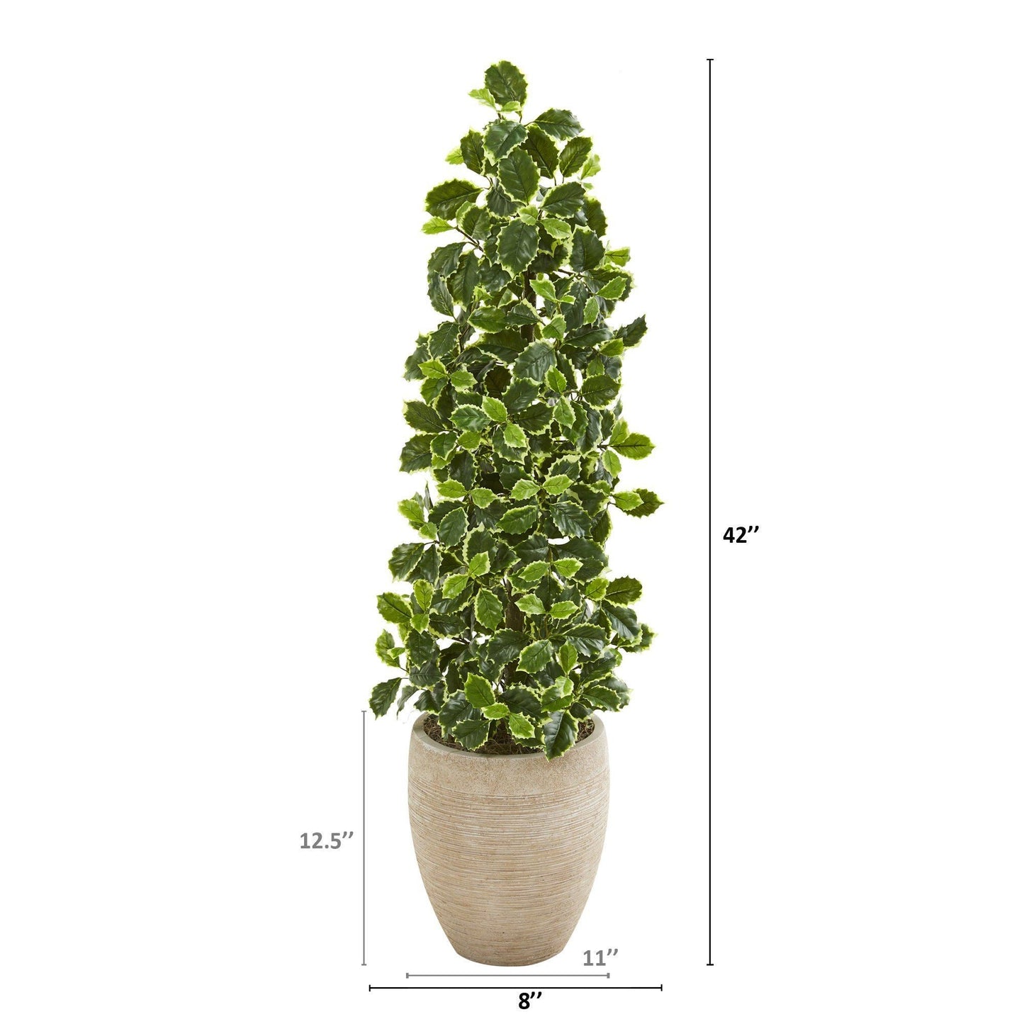 42” Variegated Holly Leaf Artificial Tree in Sand Colored Planter (Real Touch)