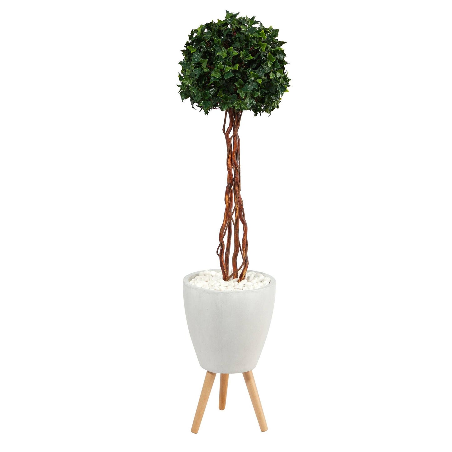4.5’ English Ivy Topiary Single Ball Artificial Tree in White Planter with Stand (Indoor/Outdoor)
