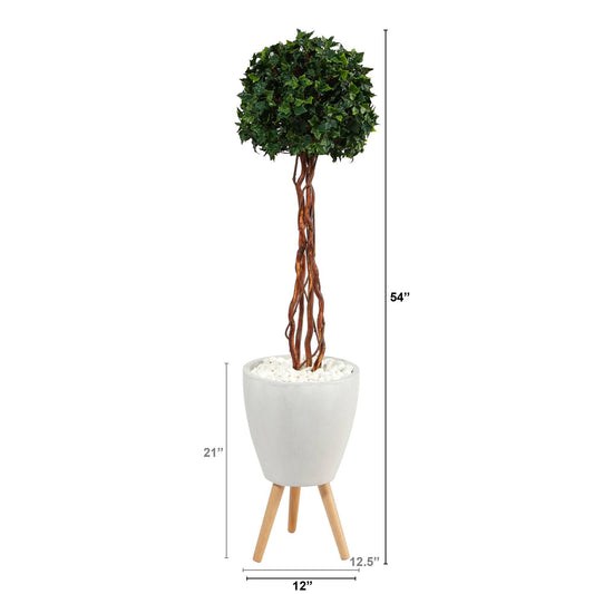 4.5’ English Ivy Topiary Single Ball Artificial Tree in White Planter with Stand (Indoor/Outdoor)