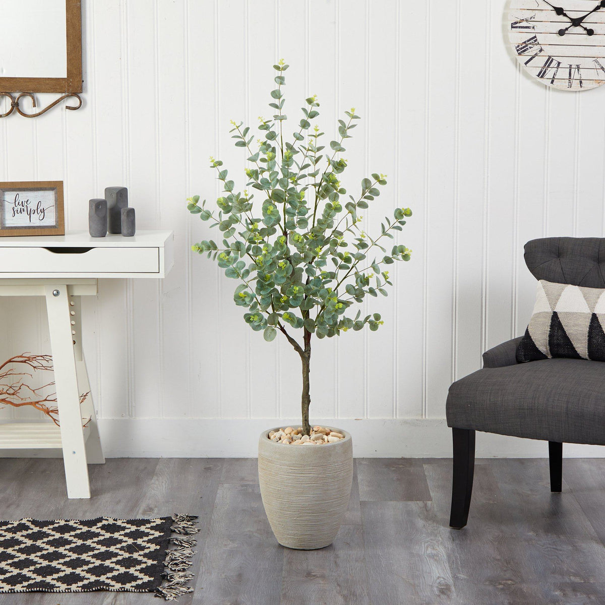 4.5’ Eucalyptus Artificial Tree in Sand Colored Planter