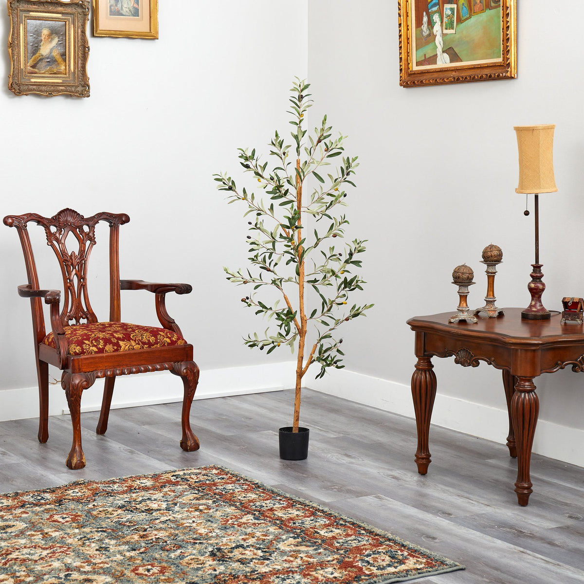 a chair and table in a room