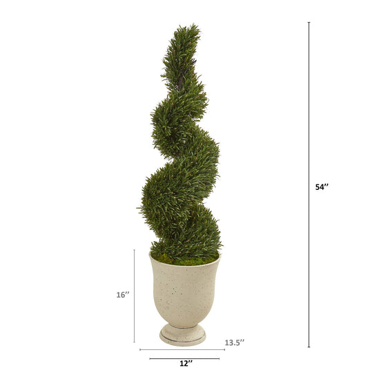 4.5’ Rosemary Spiral Topiary Artificial Tree in Urn (Indoor/Outdoor)