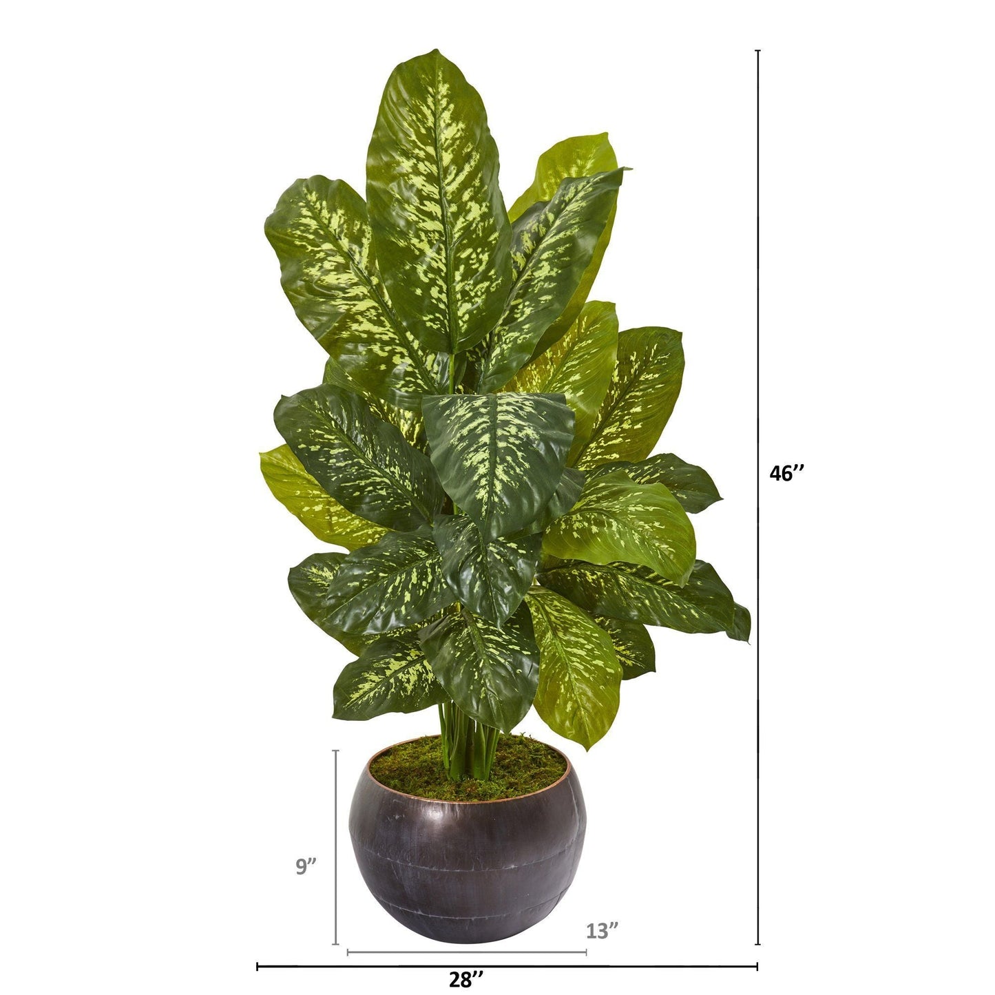 46” Dieffenbachia Artificial Plant in Metal Bowl (Real Touch)