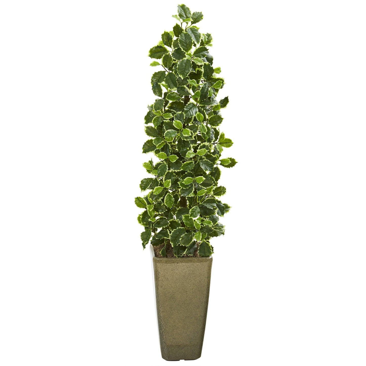 47” Variegated Holly Leaf Artificial Tree in Green Planter (Real Touch)