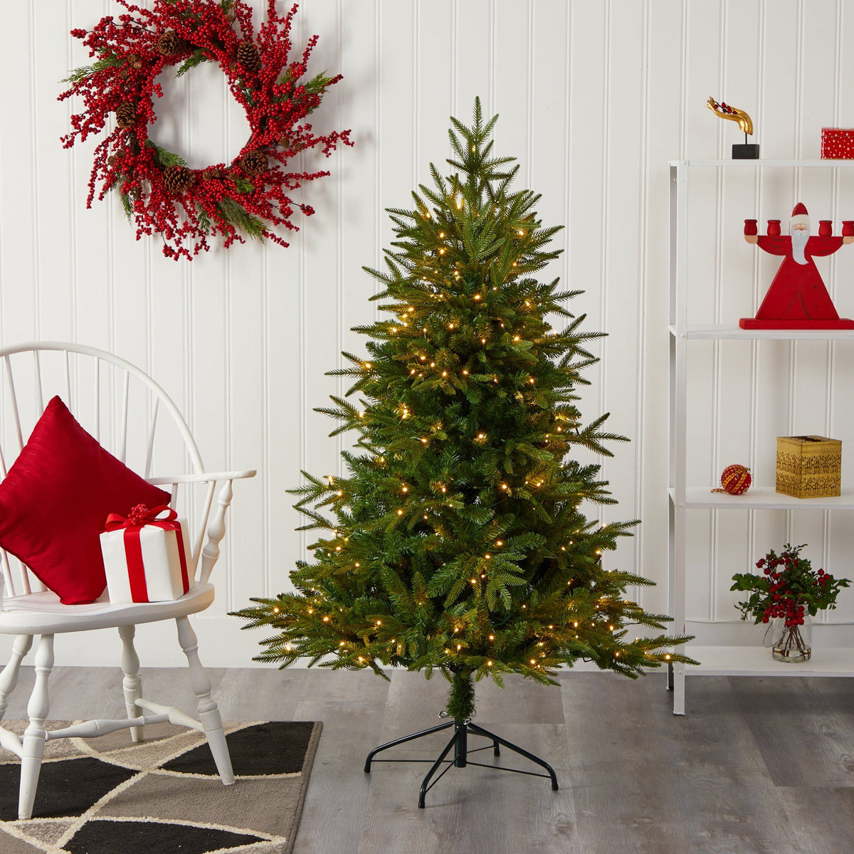 a christmas tree in a room