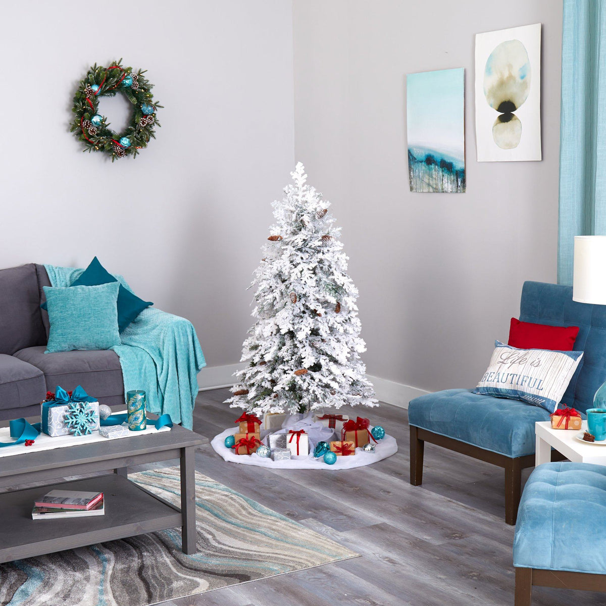 a christmas tree in a living room