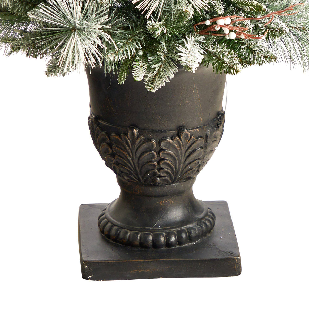 a black vase with a plant