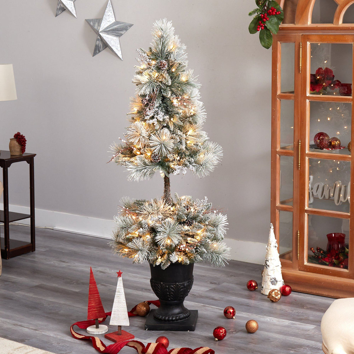 a christmas tree in a room