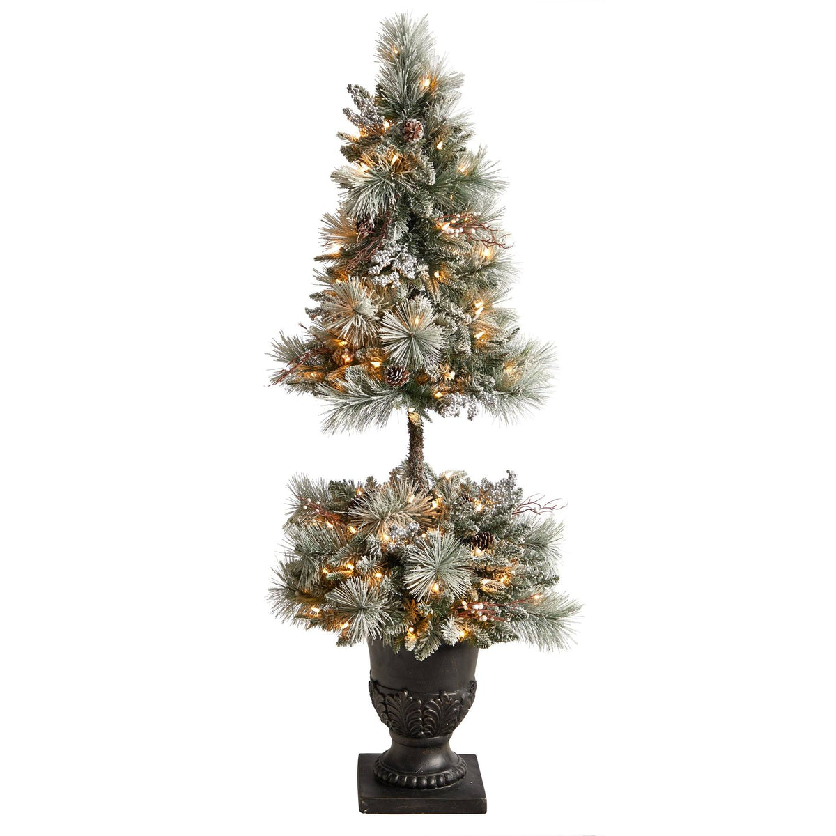 a tree with lights in a pot