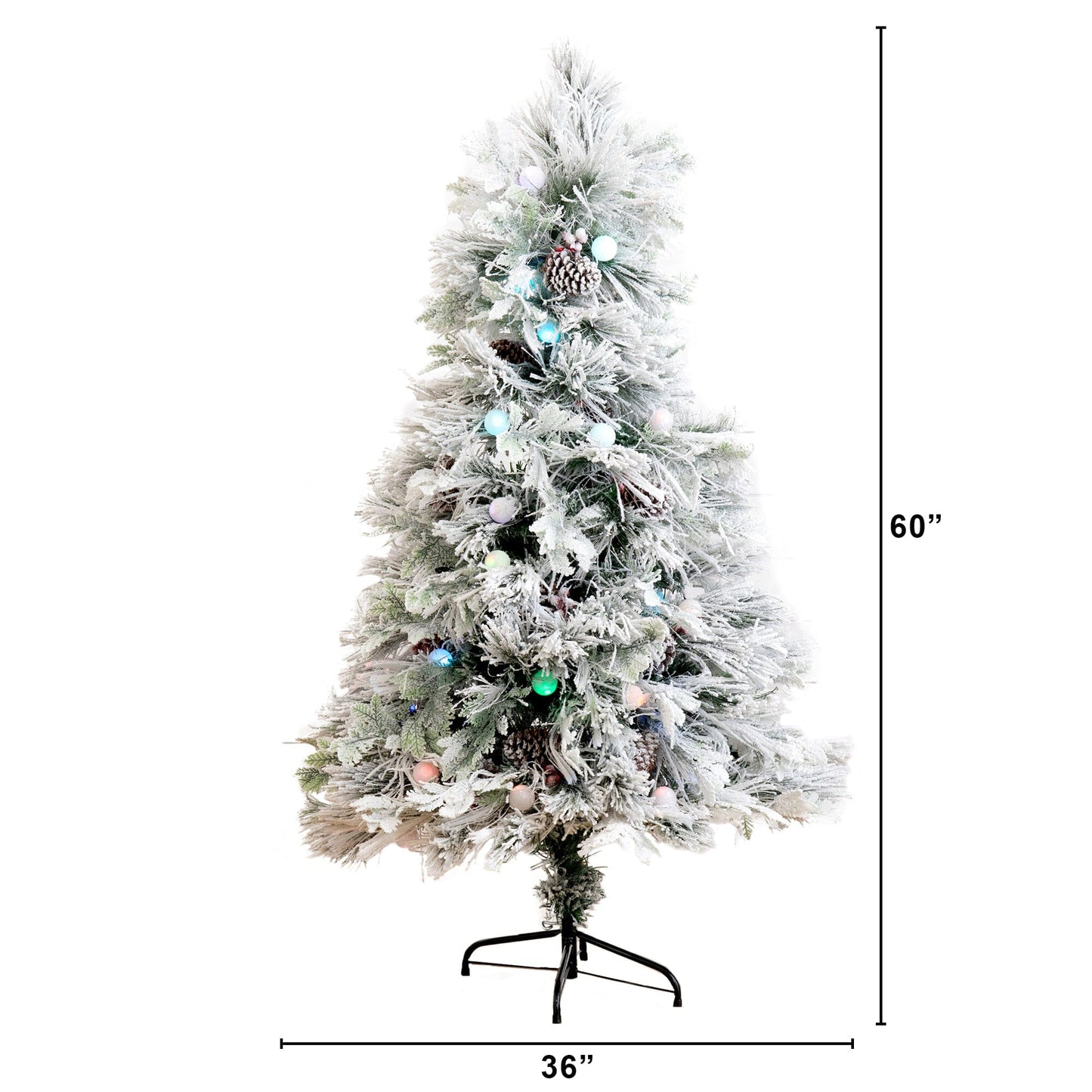 5' Flocked Pre-Lit Fiber Optic Artificial Pinecone Christmas Tree with 50 Colorful LED Lights