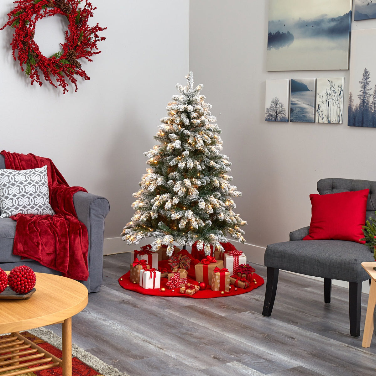 a christmas tree in a room