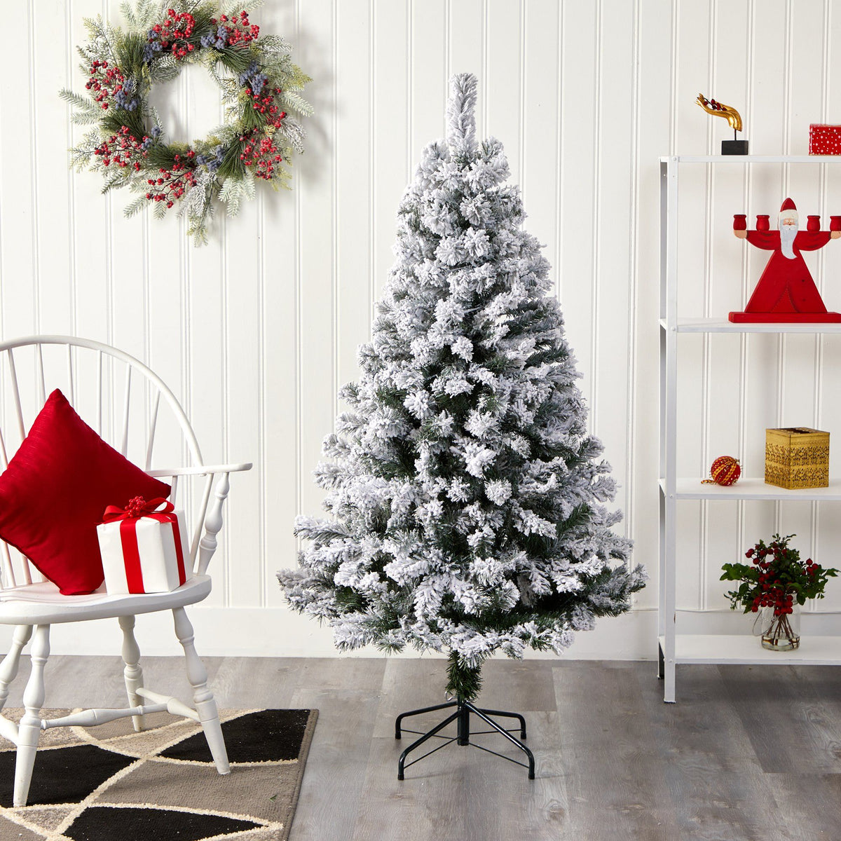 a christmas tree in a room