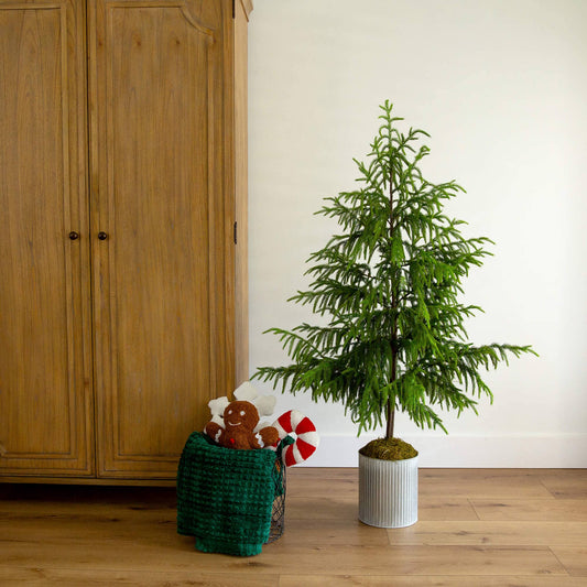 5' Artificial Real Touch Norfolk Island Pine in Metal Tin Planter with Natural Look