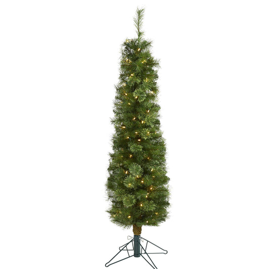 a tall christmas tree with lights